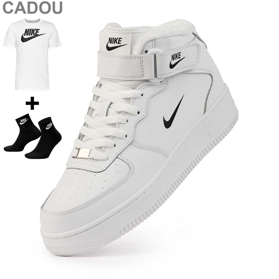 Ghete AF1 Imblanite, Alb, Piele Naturala