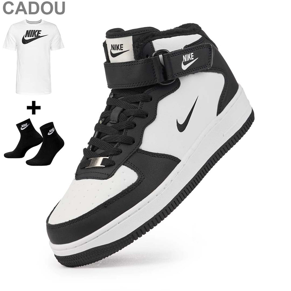 Ghete AF1 Imblanite, Negru/Alb, Piele Naturala