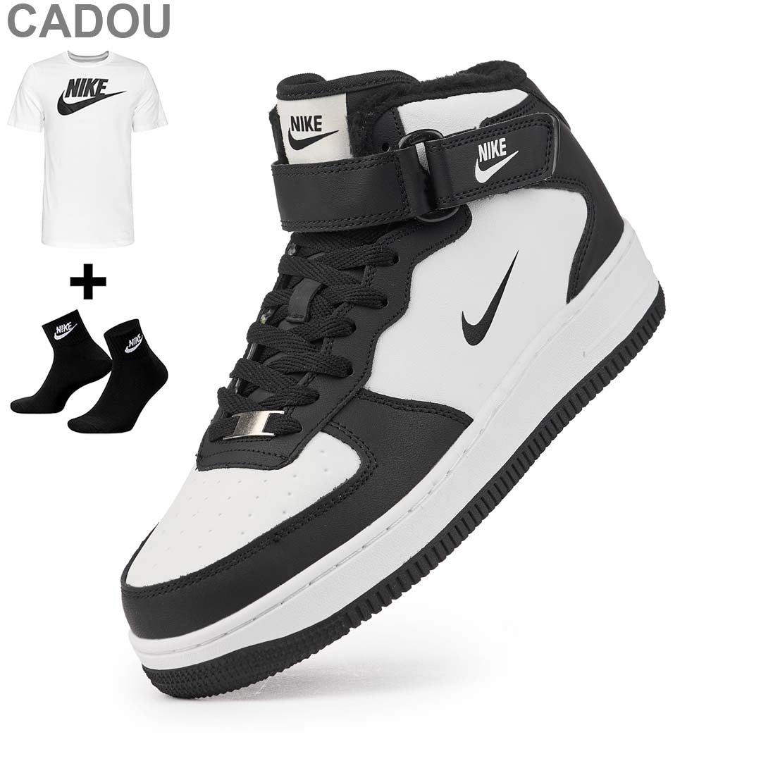Ghete AF1 Imblanite, Negru/Alb, Piele Naturala